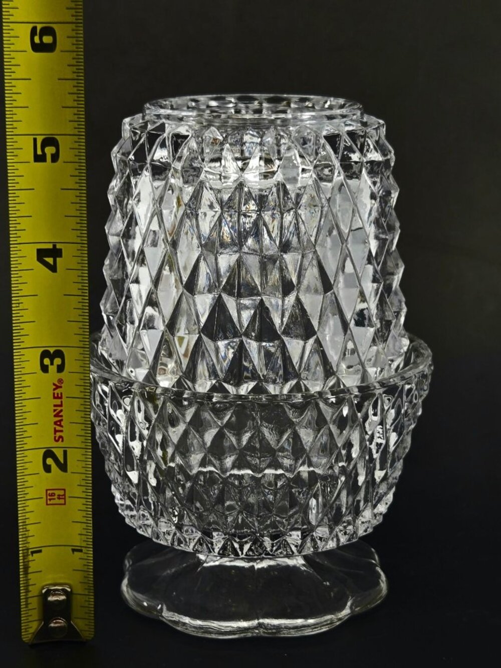 Vintage Diamond-Cut Clear Fairy Lamp, Fairy Light Candle Holder w/Pedestal Base - Picture 4 of 9